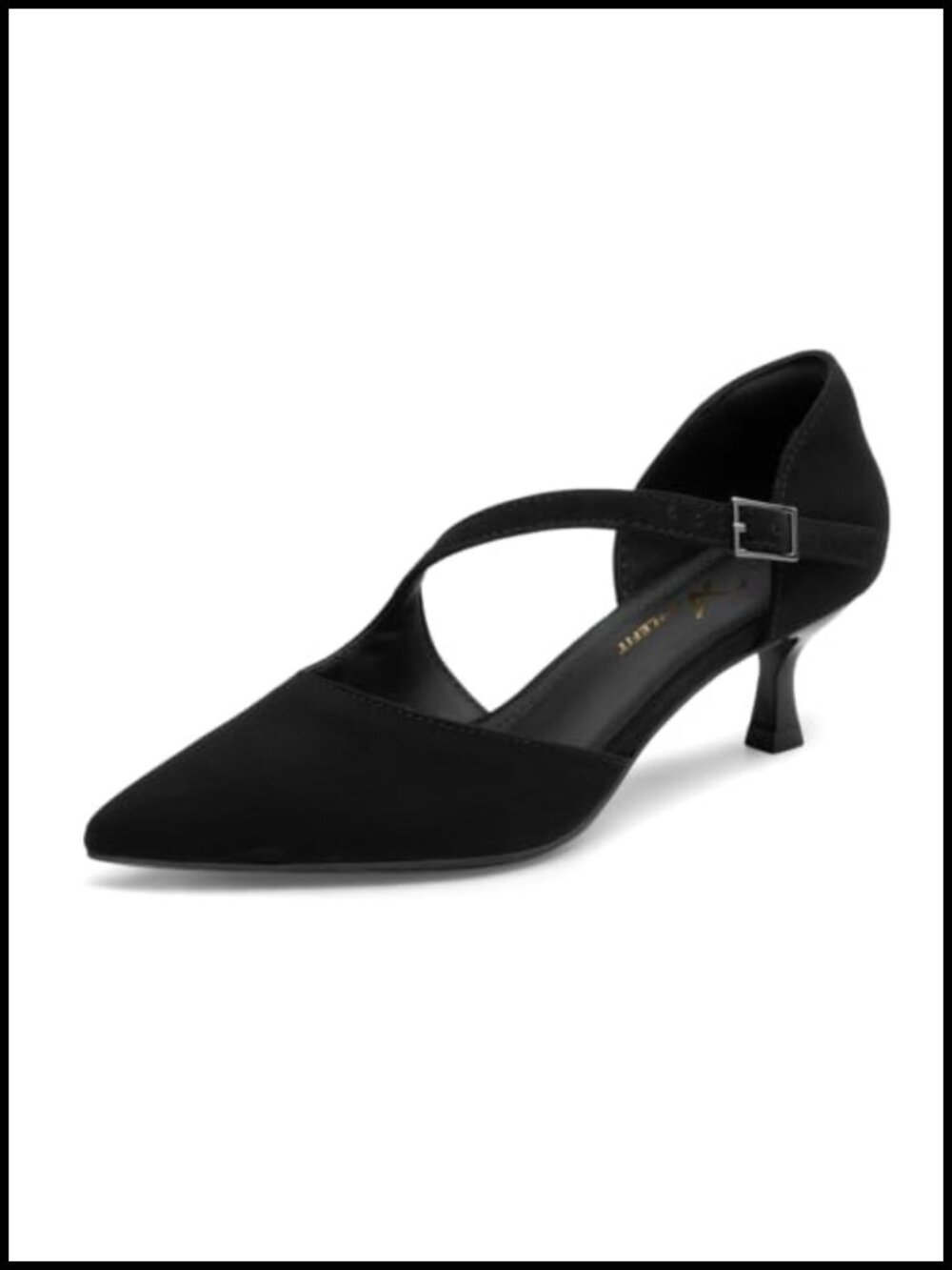Women's Low Kitten Heel Pumps Pointed Toe Dress Shoes with Buckle Ankle Strap